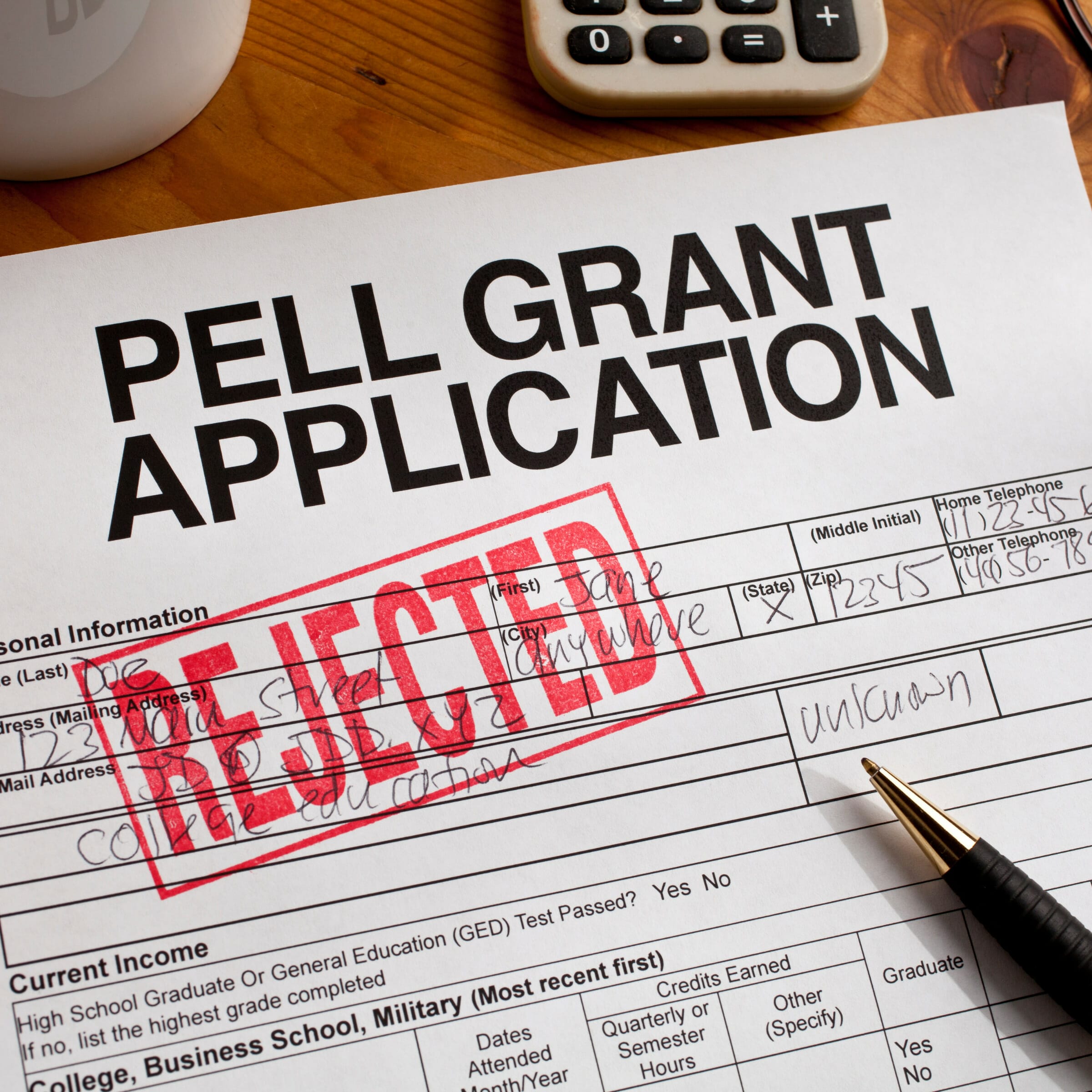 Image of a denied Pell Grant Application